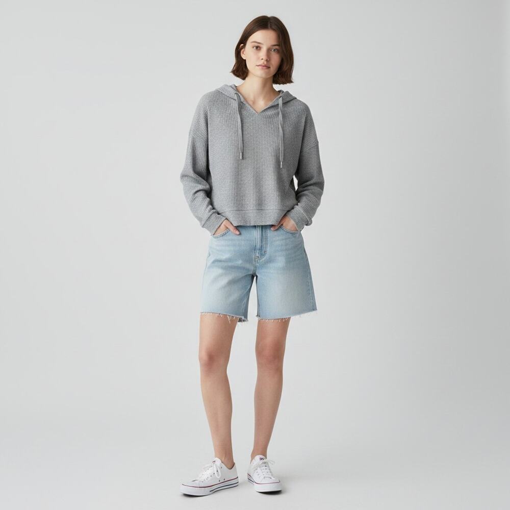 Calvin Klein Jeans Gray Cropped Hoodie Small Short Sleeve Pullover Hooded Top